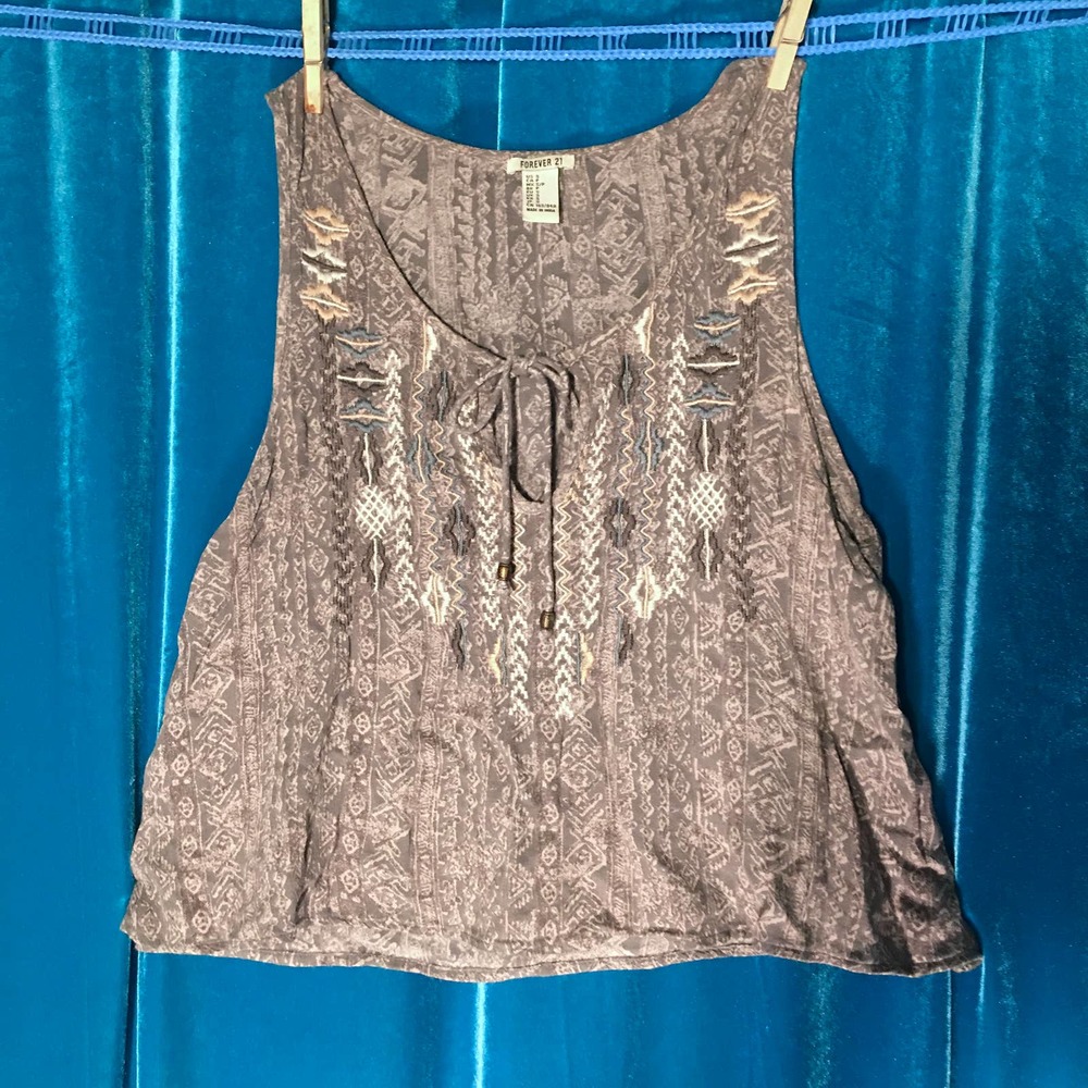 Forever 21 Boho Tribal Embroidered Tank Crop Top